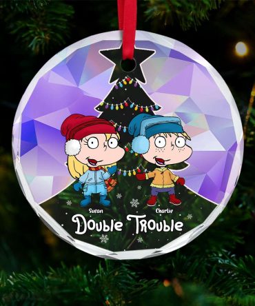 Personalized Gifts For Family Crystal Ornament, Cute Mischievous Kids Double Trouble 04Qhti291024Hg