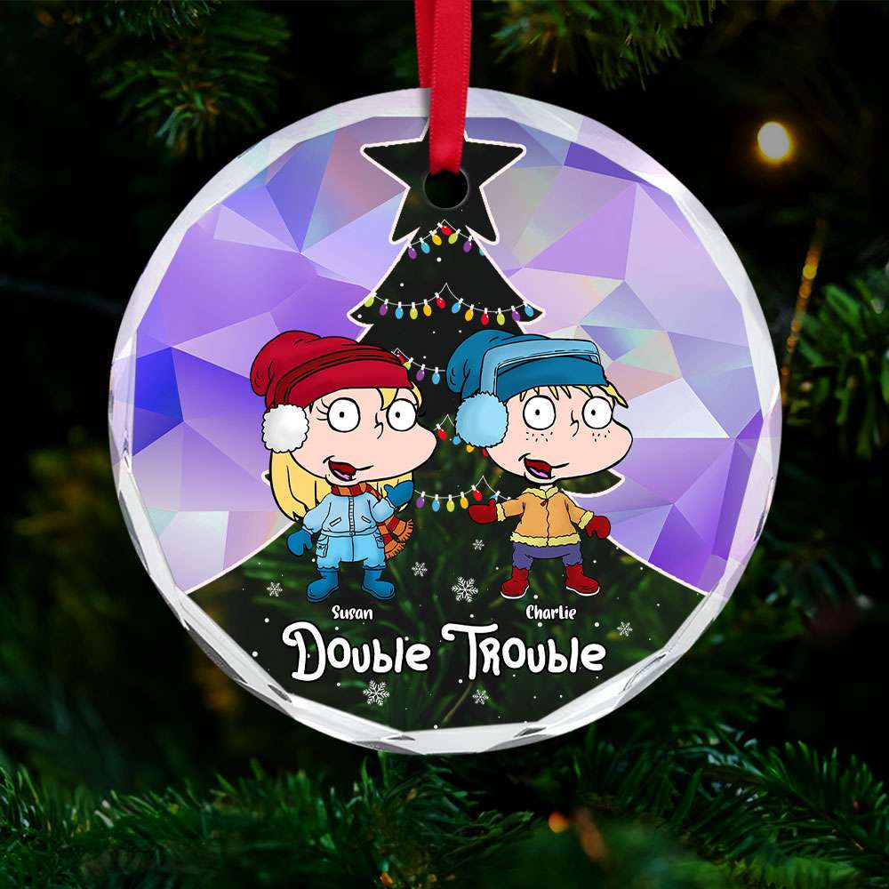 Personalized Gifts For Family Crystal Ornament, Cute Mischievous Kids Double Trouble 04Qhti291024Hg