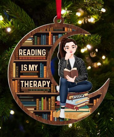 Personalized Gift For Book Lovers, Reading Is My Therapy Acrylic Ornament 02Toti200924Pa