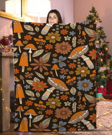 Cozy Floral & Mushroom Pattern Blanket - Perfect Gift For Holiday Snuggles!