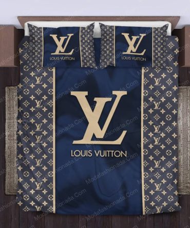 Navy Louis Vuitton Brand Color With Classic Monogram Pattern Bedding Sets