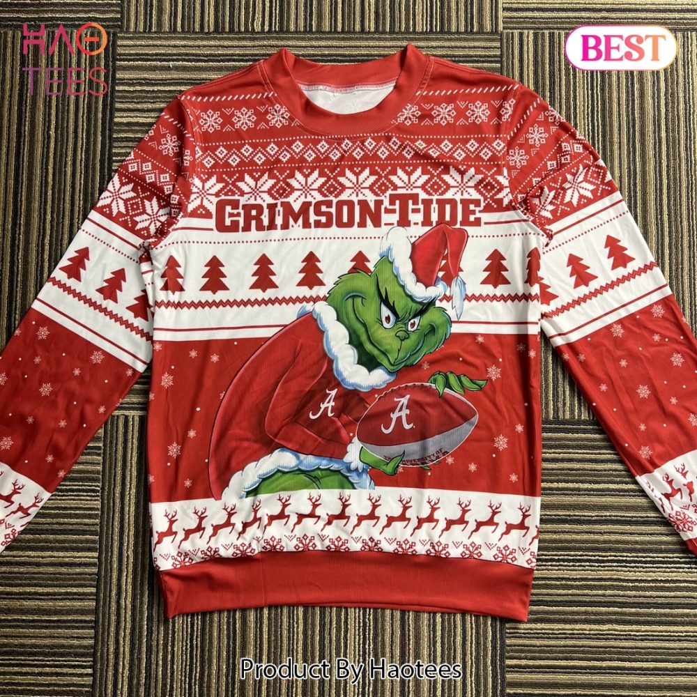 Festive Grinch Christmas Sweater - Crimson Tide Football Design - Perfect Holiday Gift!