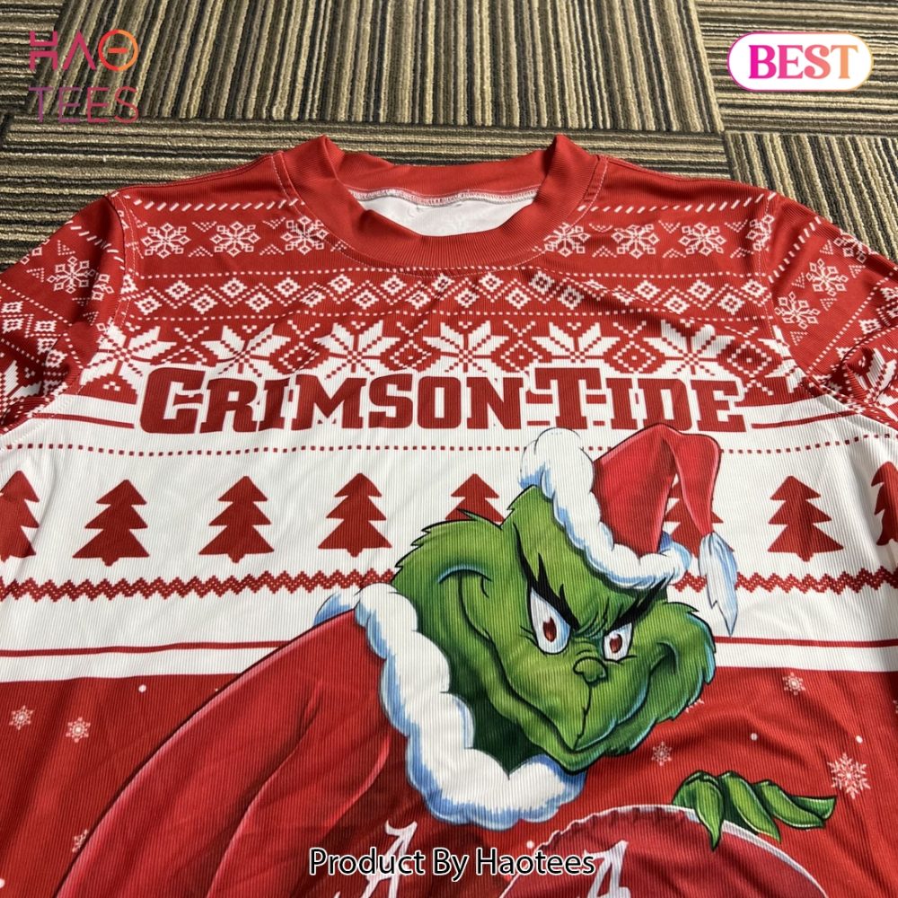 Festive Grinch Christmas Sweater - Crimson Tide Football Design - Perfect Holiday Gift! - Image 4