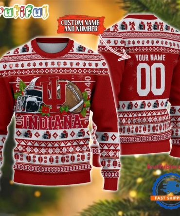 Ncaa Indiana Hoosiers Logo Team Football Custom Christmas Ugly Sweater