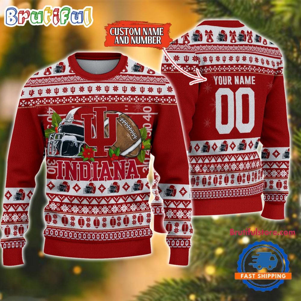 Ncaa Indiana Hoosiers Logo Team Football Custom Christmas Ugly Sweater