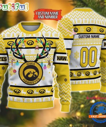 Ncaa Iowa Hawkeyes Special Reindeer Light Ugly Christmas Sweater