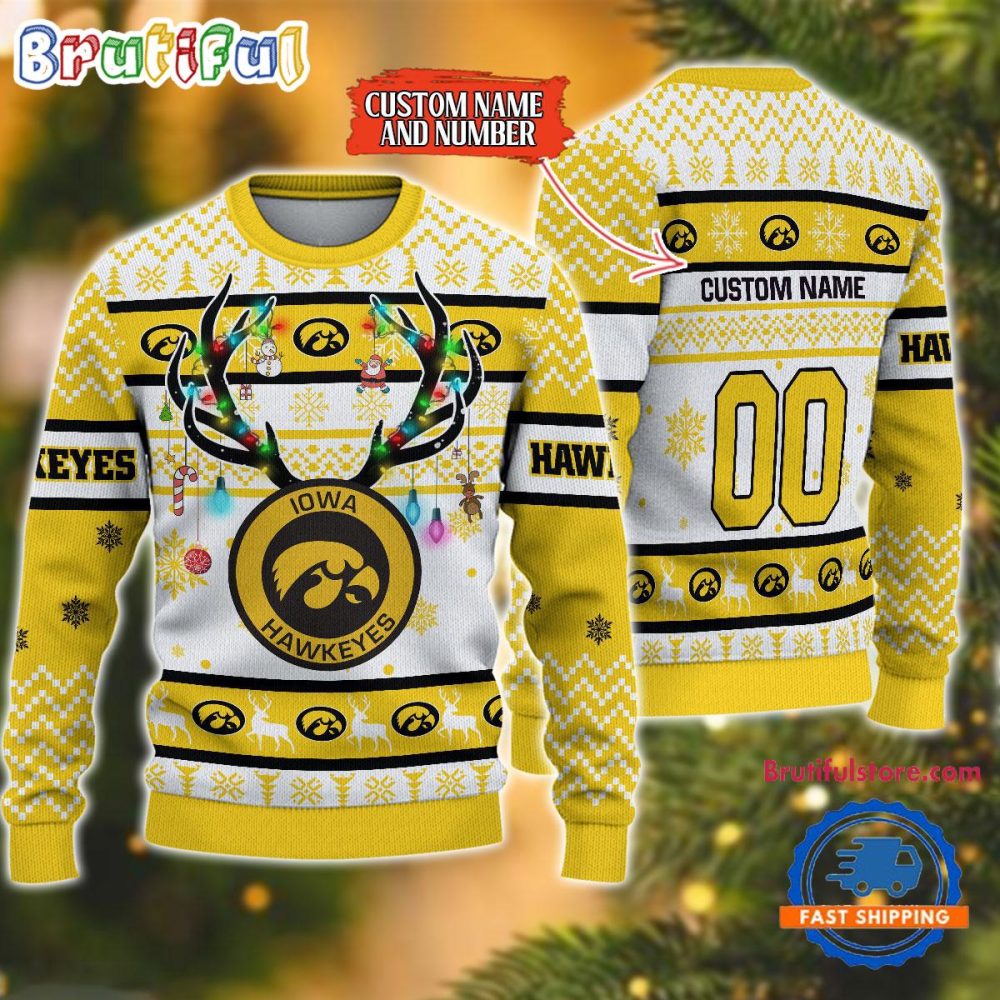 Ncaa Iowa Hawkeyes Special Reindeer Light Ugly Christmas Sweater