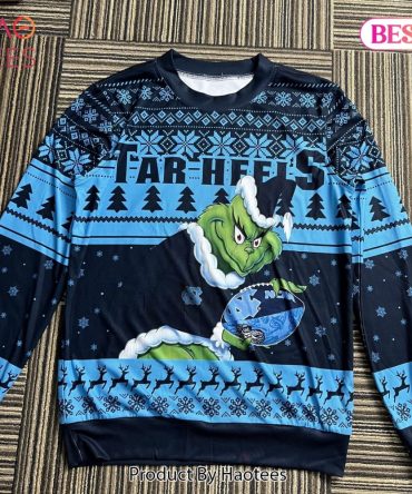 Festive Tar Heels Ugly Christmas Ugly Christmas Sweater - Grinch Design For Holiday Cheer!