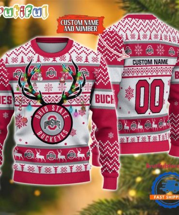 Ncaa Ohio State Buckeyes Special Reindeer Light Ugly Christmas Sweater