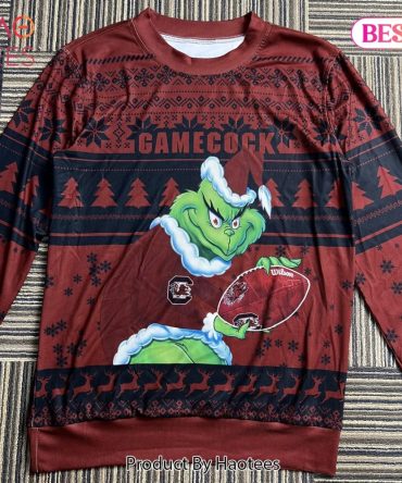 Festive Grinch Gamecock Christmas Sweatshirt - Cozy Holiday Style For Fans