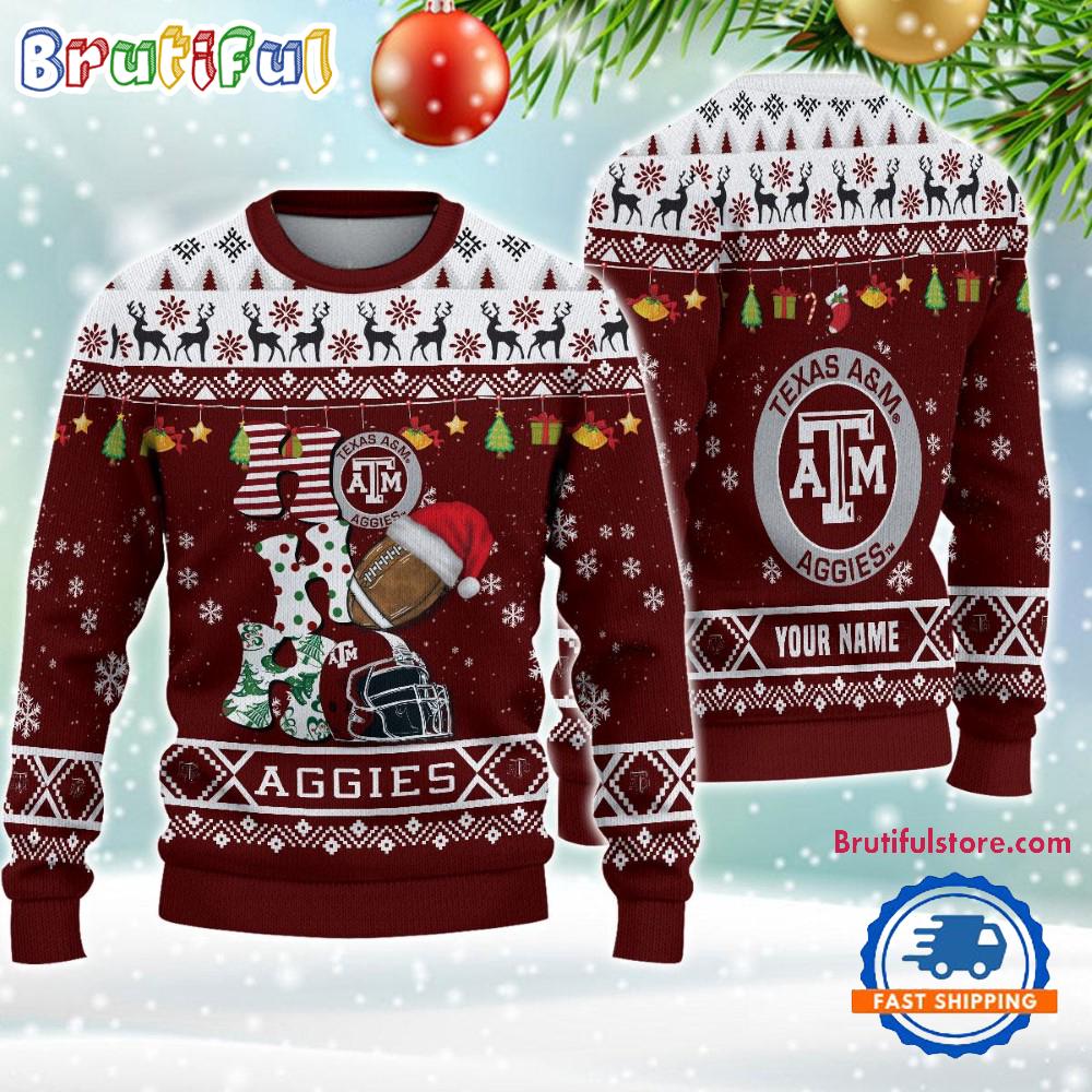 Ncaa Texas A&Ampm Aggies Football Ho Ho Ho Ugly Christmas Sweater