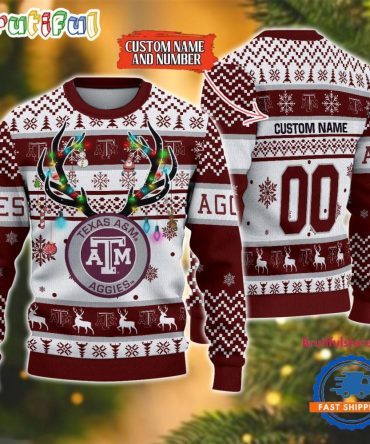 Ncaa Texas A&Ampm Aggies Special Reindeer Light Ugly Christmas Sweater