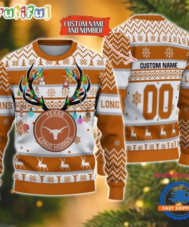 Ncaa Texas Longhorns Special Reindeer Light Ugly Christmas Sweater