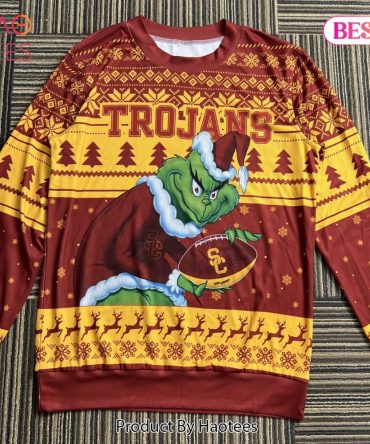 Festive Trojans Grinch Christmas Sweater - Unique Holiday Gift For Fans
