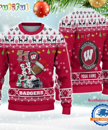 Ncaa Wisconsin Badgers Football Ho Ho Ho Ugly Christmas Sweater