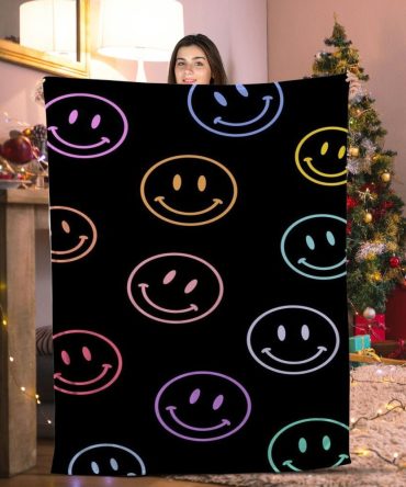 Cozy Neon Smiley Face Blanket - Soft, Vibrant Throw For Home Or Gift - Perfect For Holiday Cheer!