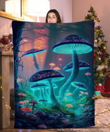 Cozy Glow-In-The-Dark Mushroom Blanket – Enchanting Forest Design, Perfect Gift