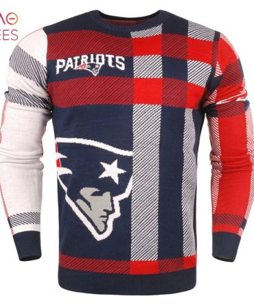 Best New England Patriots Men'S Plaid Crew Neck Nfl Ugly Christmas Sweater