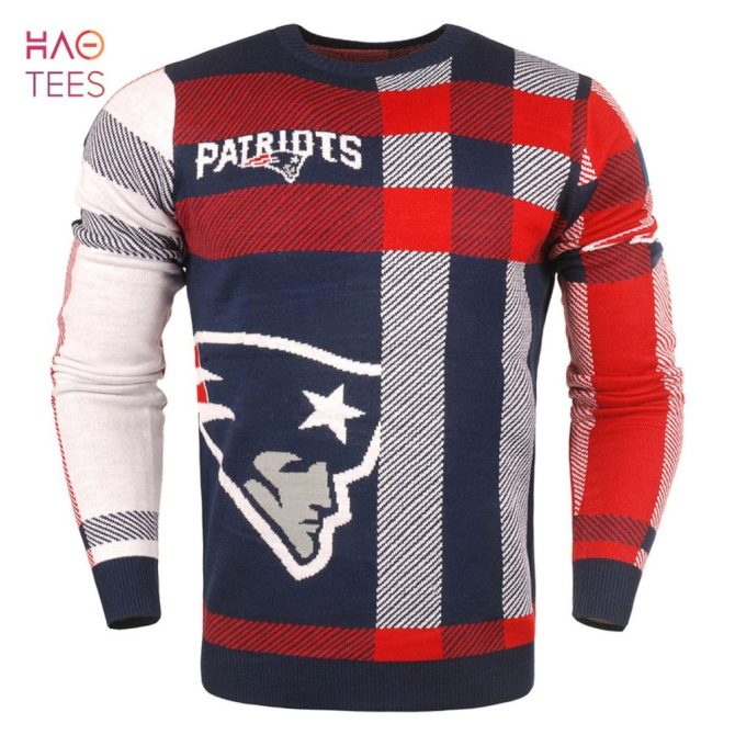 Best New England Patriots Men'S Plaid Crew Neck Nfl Ugly Christmas Sweater