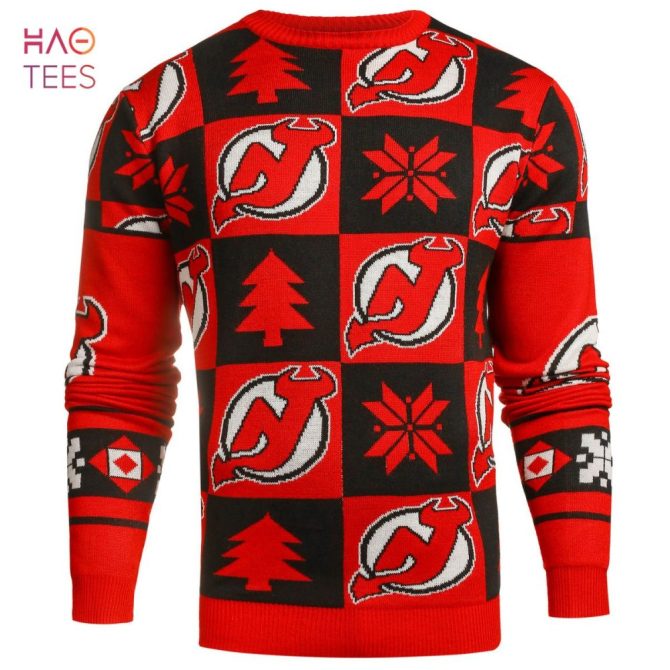 Best New Jersey Devils Patches Nhl Ugly Crew Neck Ugly Christmas Sweater By Forever Collectibles