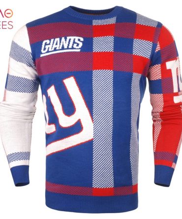 Best New York Giants Men'S Plaid Crew Neck Nfl Ugly Christmas Sweater