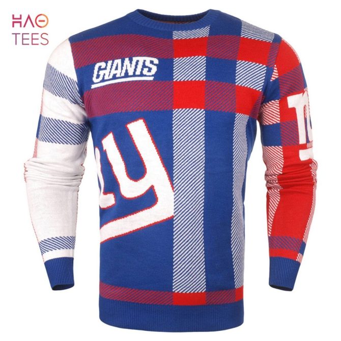 Best New York Giants Men'S Plaid Crew Neck Nfl Ugly Christmas Sweater
