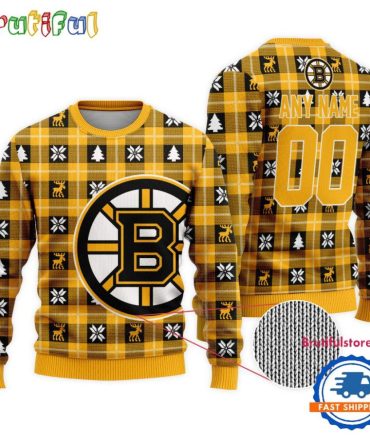 Nhl Boston Bruins Personalized Snow Tree Ugly Christmas Sweater