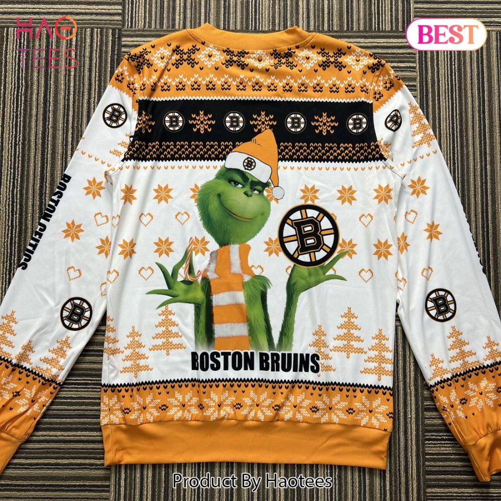 Festive Boston Bruins Grinch Sweater ? Cozy Holiday Apparel For Fans - Image 2