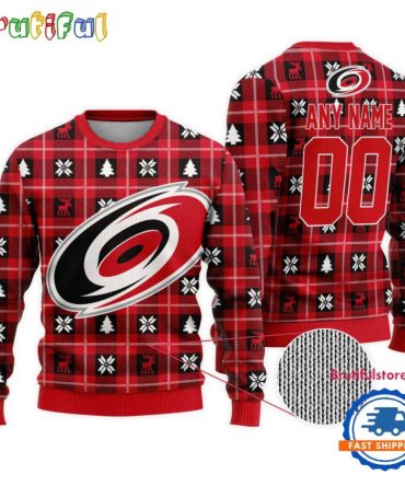 Nhl Carolina Hurricanes Personalized Snow Tree Ugly Christmas Sweater