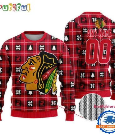 Nhl Chicago Blackhawks Personalized Snow Tree Ugly Christmas Sweater