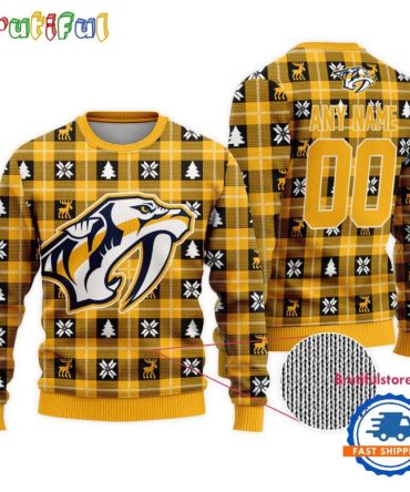 Nhl Nashville Predators Personalized Snow Tree Ugly Christmas Sweater