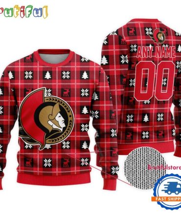 Nhl Ottawa Senators Personalized Snow Tree Ugly Christmas Sweater