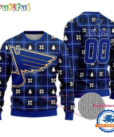 Nhl St. Louis Blues Personalized Snow Tree Ugly Christmas Sweater
