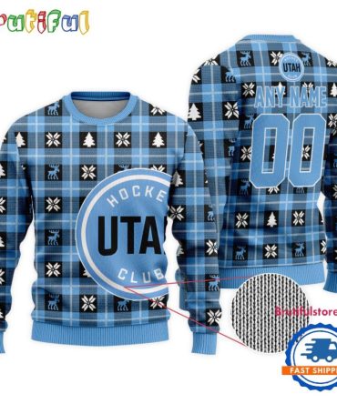 Nhl Utah Hockey Club Personalized Snow Tree Ugly Christmas Sweater