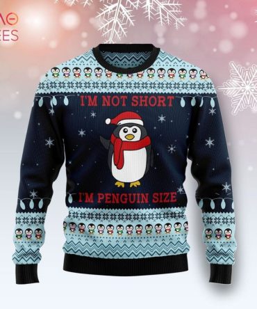 Cozy Penguin Christmas Sweater - Fun 'I'M Not Short, I'M Penguin Size' Design - Perfect Holiday Gift!