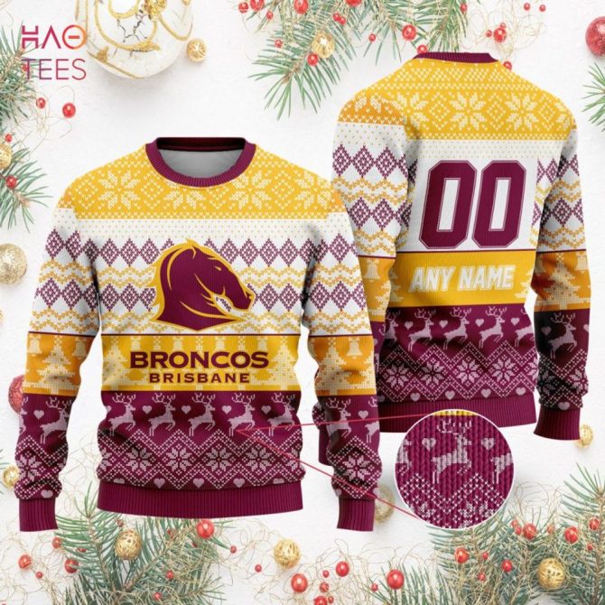 Customizable Broncos Brisbane Ugly Christmas Sweater - Festive Knit For Fans - Image 2