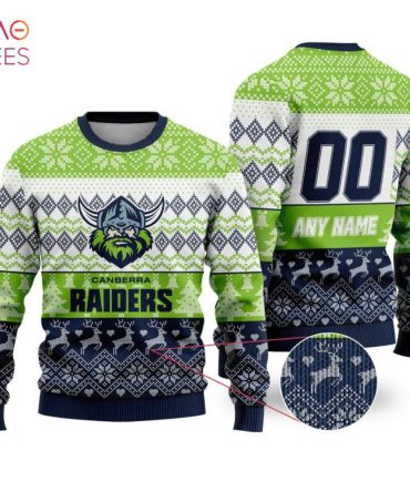 Custom Canberra Raiders Ugly Christmas Sweater - Personalized Name & Number, Perfect Gift!