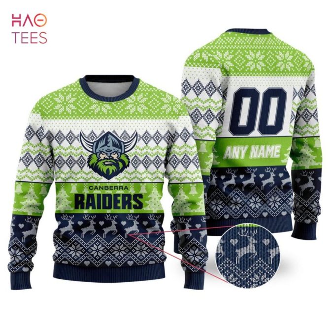 Custom Canberra Raiders Ugly Christmas Sweater - Personalized Name & Number, Perfect Gift!