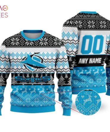 Custom Sharks Ugly Christmas Sweater - Personalized Name & Number - Perfect Gift For Fans