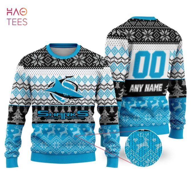 Custom Sharks Ugly Christmas Sweater - Personalized Name & Number - Perfect Gift For Fans
