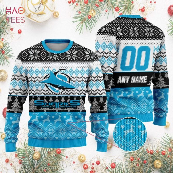 Custom Sharks Ugly Christmas Sweater - Personalized Name & Number - Perfect Gift For Fans - Image 2