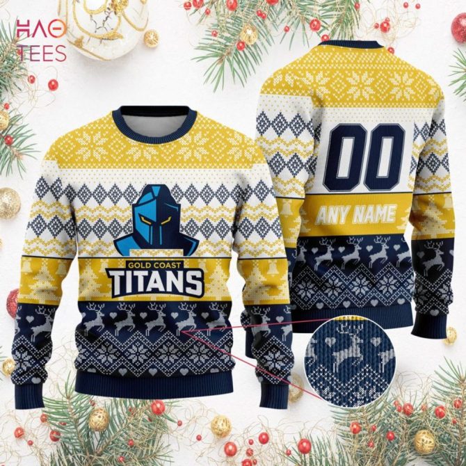 Custom Gold Coast Titans Ugly Christmas Sweater – Personalized Name & Number! - Image 2