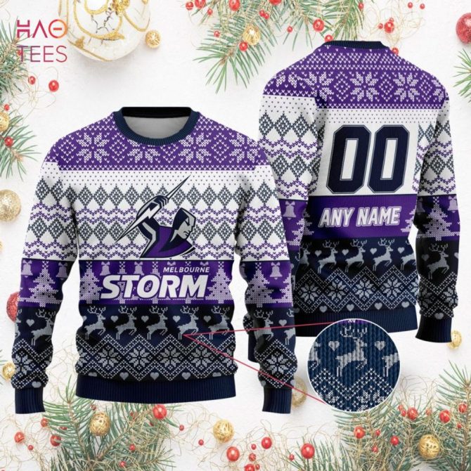 Custom Melbourne Storm Ugly Christmas Sweater - Personalized Name & Number - Perfect Holiday Gift! - Image 2