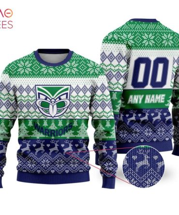 Custom Warriors Ugly Christmas Sweater - Personalized Name & Number - Festive Holiday Knit