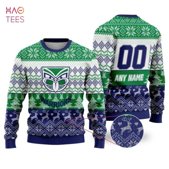 Custom Warriors Ugly Christmas Sweater - Personalized Name & Number - Festive Holiday Knit