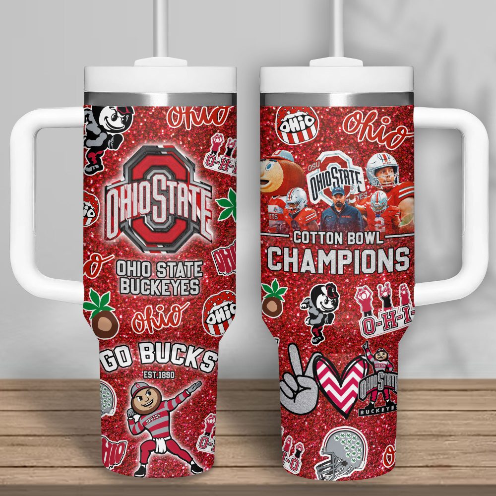 Ohio State Buckeyes Ncaa Sports Custom Stanley Quencher 40Oz Stainless Steel Tumbler With Handle, Stanley Cup, Tumbler Cup, Best Gift