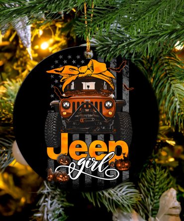 Halloween American Flag Orange Jeep Girl Ceramic Ornament Perfect Gift For Holiday