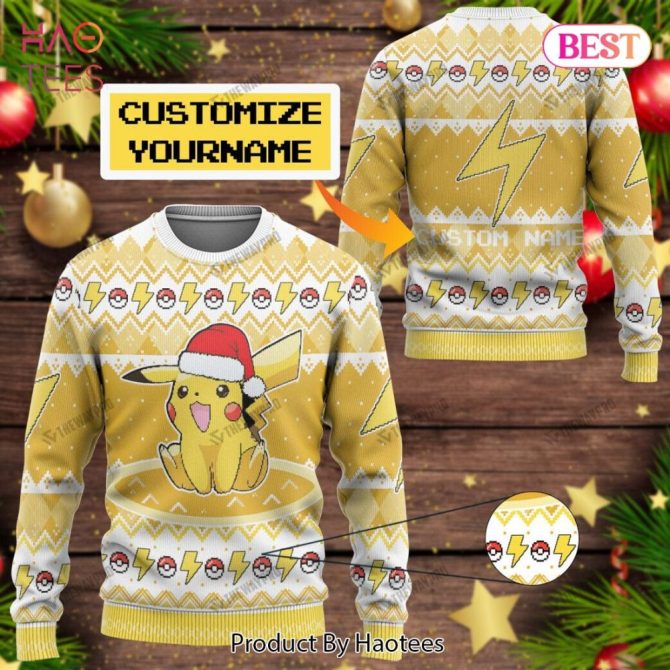 Customizable Pikachu Christmas Sweater - Add Your Name, Perfect Gift!