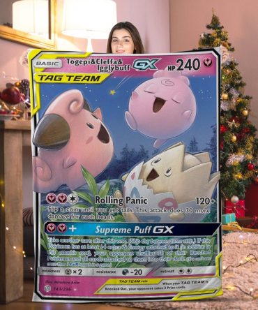 Cozy Pokémon Tag Team Blanket - Togepi, Cleffa & Igglybuff Gx - Perfect Gift For Fans