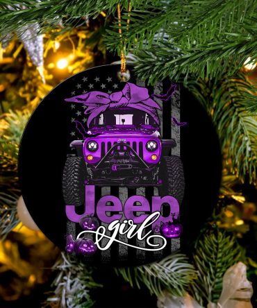 Halloween American Flag Purple Jeep Girl Ceramic Ornament Perfect Gift For Holiday